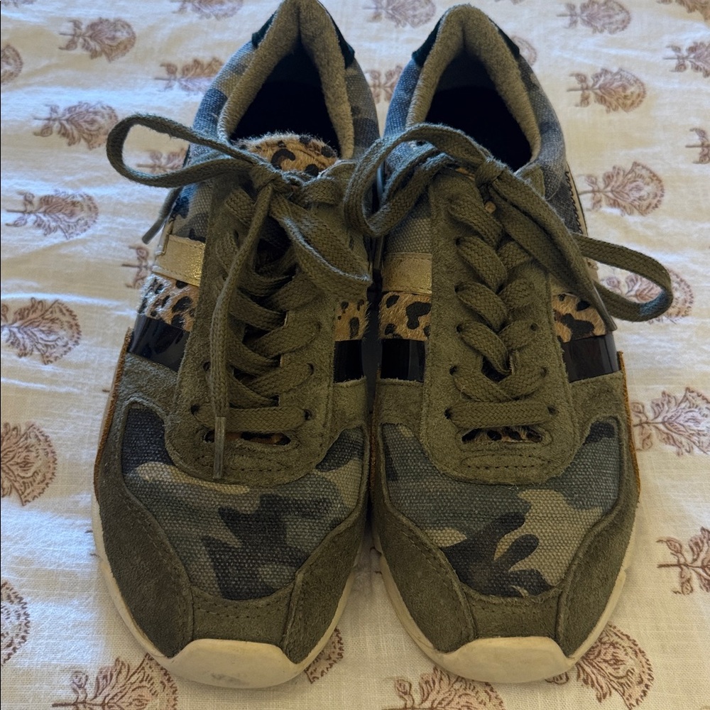 Gola Olive Green Camo Sneakers with Leopard Accent